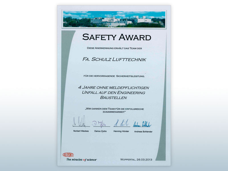 Schulz Lufttechnik erhält den Safety Award